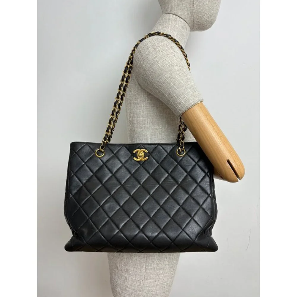CHANEL Black Vintage Quilted Calfskin Tote Bag 24k Plated GHW